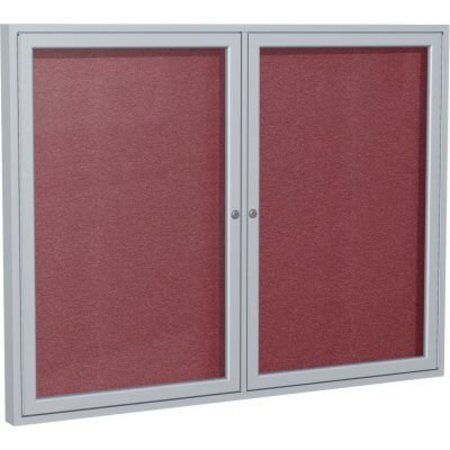 GHENT Ghent Enclosed Bulletin Board, Outdoor, 2 Door, 48"W x 36"H, Berry Vinyl/Silver Frame PA23648VX-187